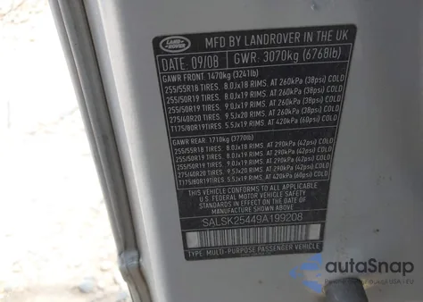 2009 Land Rover Range Rover Sport Hse из США, поврежденный, VIN SALSK25449A199208